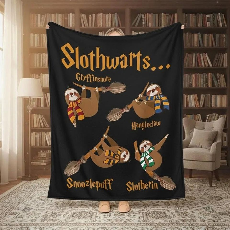 Slothwarts Flannel Fleece Blanket Wizard Fan Gift