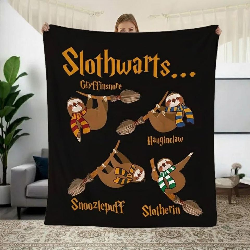 Slothwarts Flannel Fleece Blanket Wizard Fan Gift