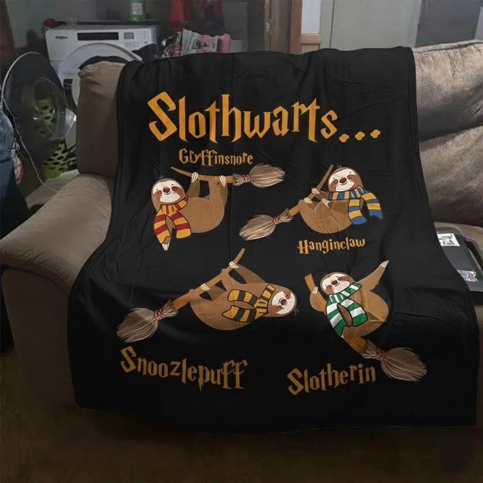 Slothwarts Flannel Fleece Blanket Wizard Fan Gift