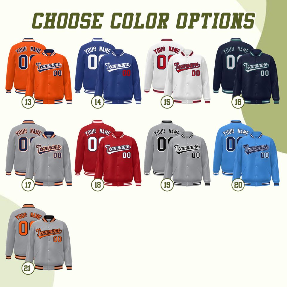 Custom Colorful Varsity Baseball Jacket, Personalized Team Name & Number Letterman Bomber Gift for Him Her.