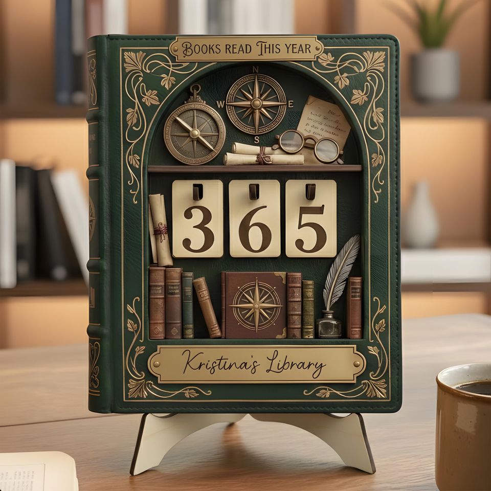 Personalized Retro Book Shaped Book Tracker Sign, Custom Name Reading Counter, Vintage Book Lover Home Decor