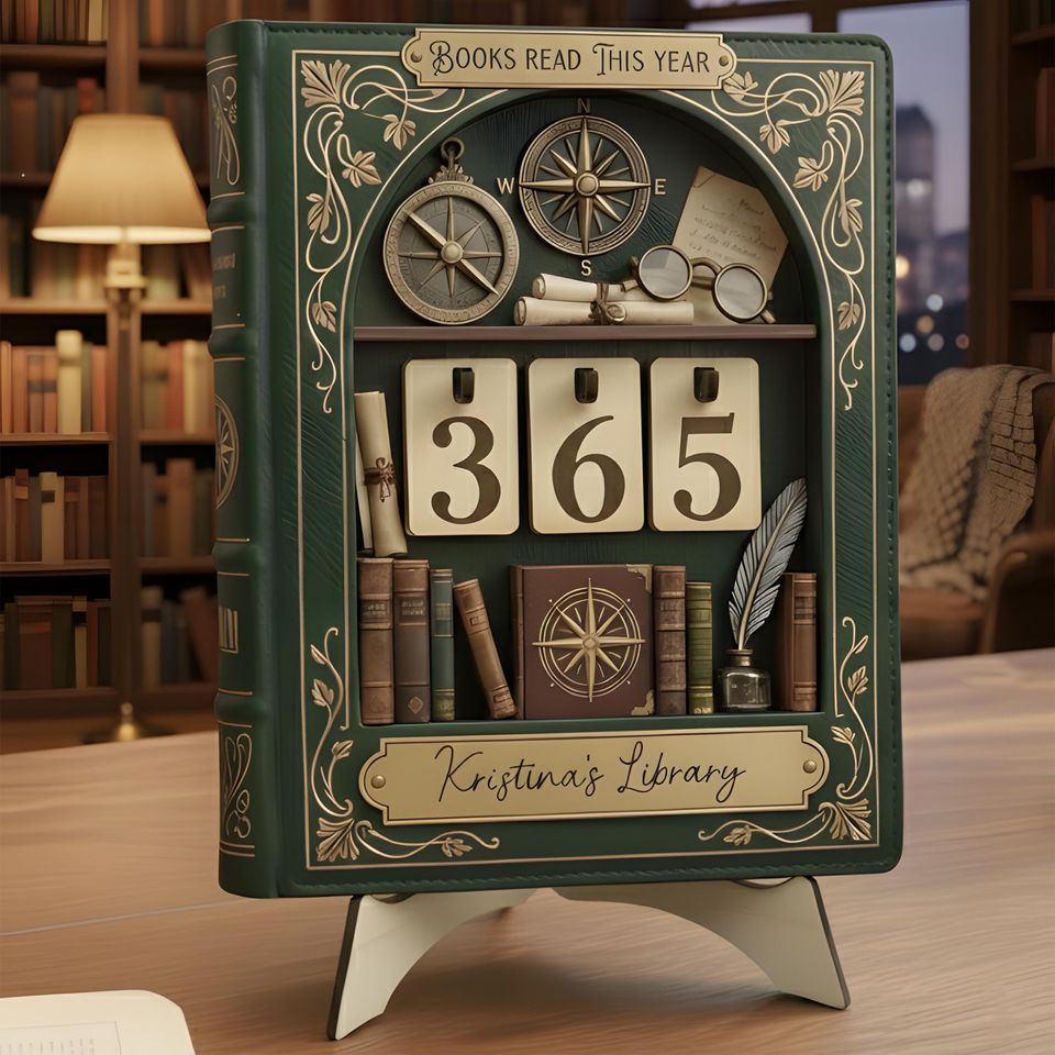 Personalized Retro Book Shaped Book Tracker Sign, Custom Name Reading Counter, Vintage Book Lover Home Decor