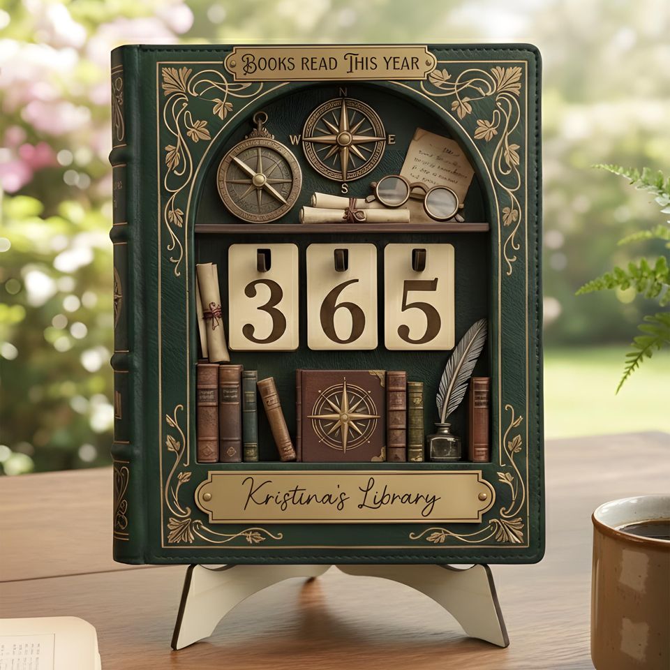 Personalized Retro Book Shaped Book Tracker Sign, Custom Name Reading Counter, Vintage Book Lover Home Decor