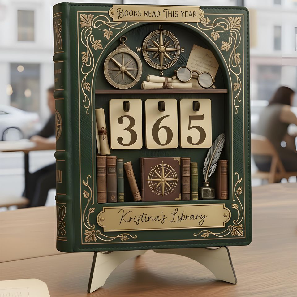Personalized Retro Book Shaped Book Tracker Sign, Custom Name Reading Counter, Vintage Book Lover Home Decor