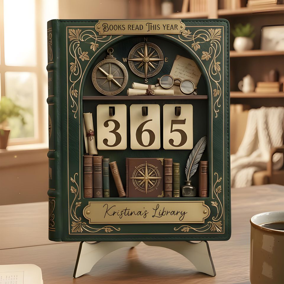Personalized Retro Book Shaped Book Tracker Sign, Custom Name Reading Counter, Vintage Book Lover Home Decor