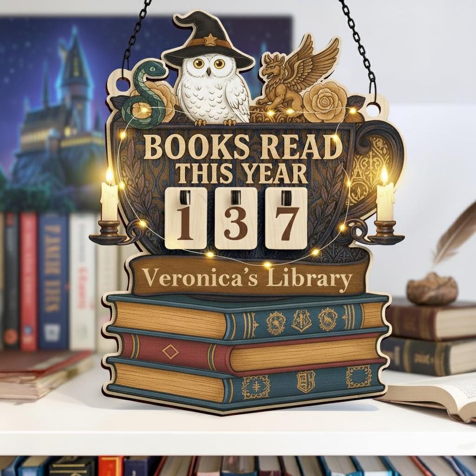 Potter Inspired Reading Tracker, Personalized Hogwarts Library Book Counter, Wizard Decor, Gift for Book Lovers, Bookshelf Display