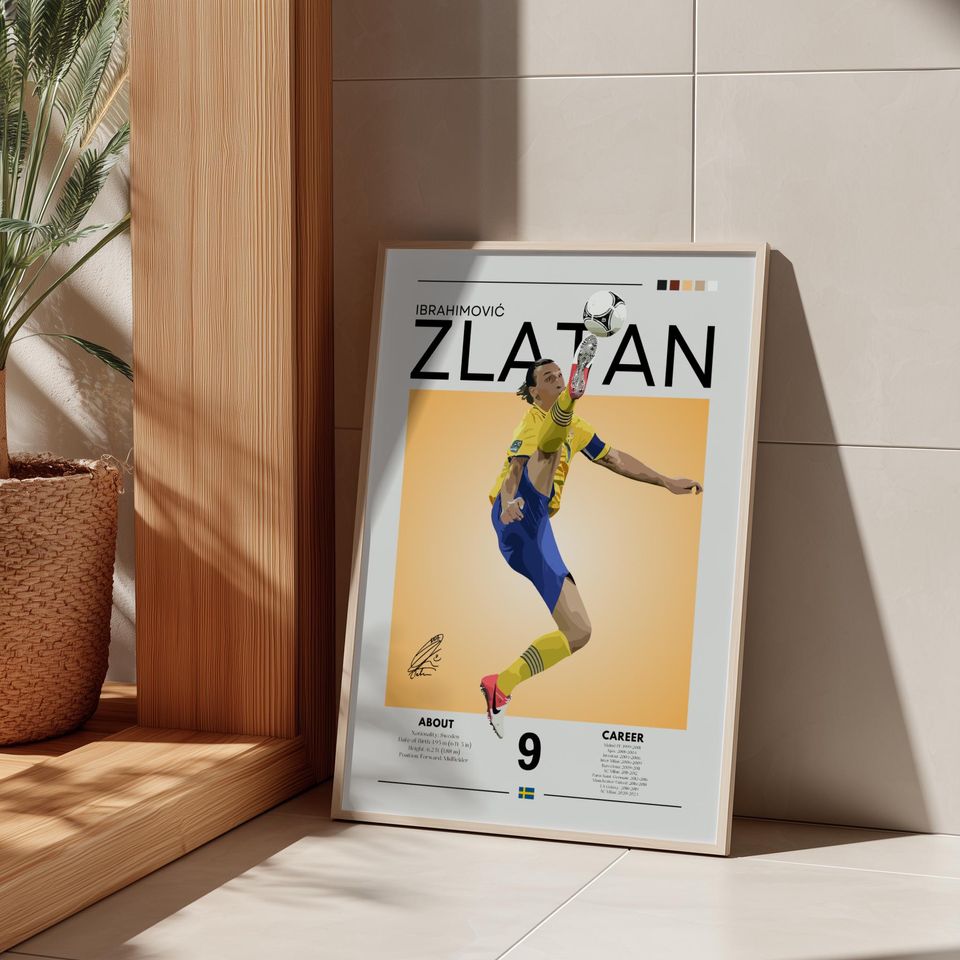 Zlatan Ibrahimovi Retro Soccer Poster: Swedish Legend, AC Milan Fan Art
