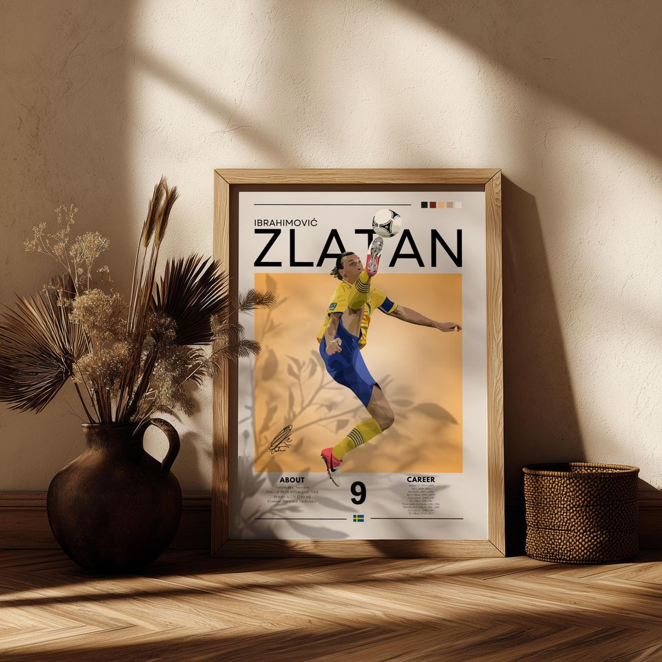 Zlatan Ibrahimovi Retro Soccer Poster: Swedish Legend, AC Milan Fan Art