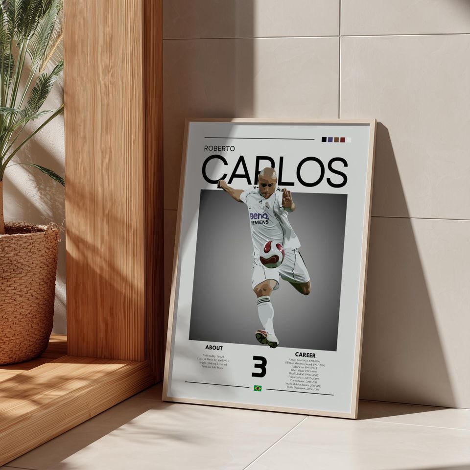 Roberto Carlos - Real Madrid Legend - Retro Football Art Print
