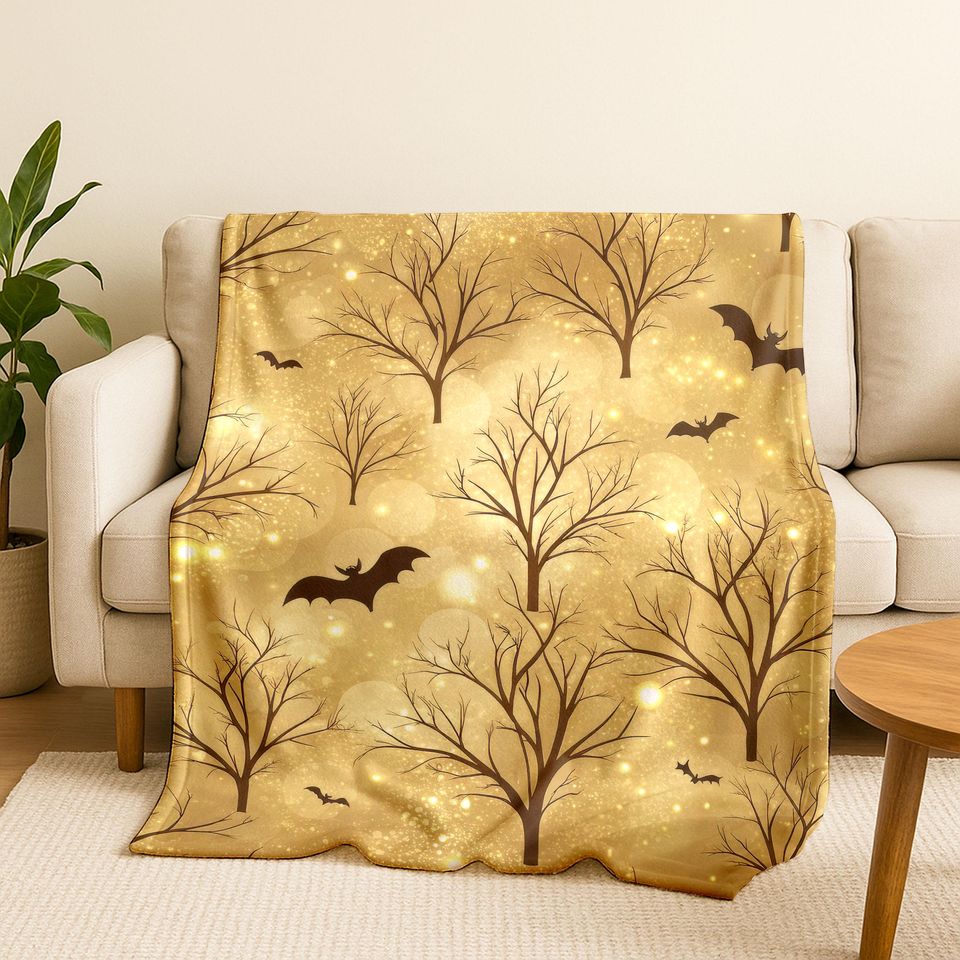 Halloween Bokeh Blanket: Spooky Pumpkins, Bats, Spiderweb Throw H0007