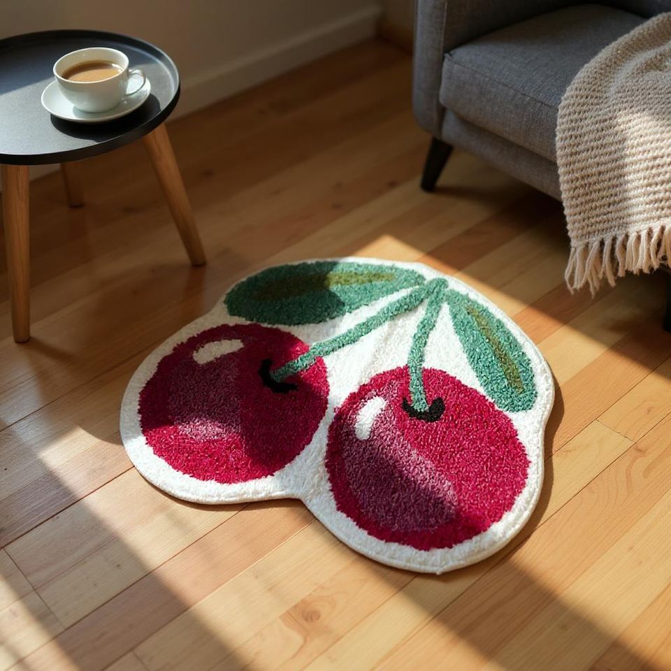 Cherry Shaped Rug: Whimsical Red Fruit Accent Mat
