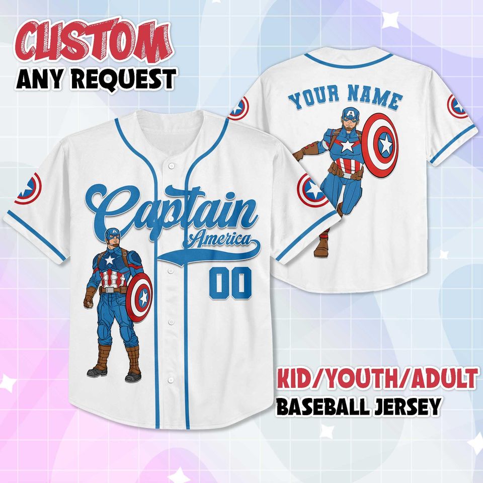 Personalized Captain America Baseball Jersey, Custom Captain America Baseball Shirt