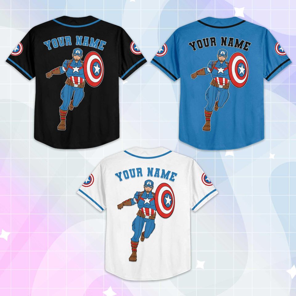 Personalized Captain America Baseball Jersey, Custom Captain America Baseball Shirt