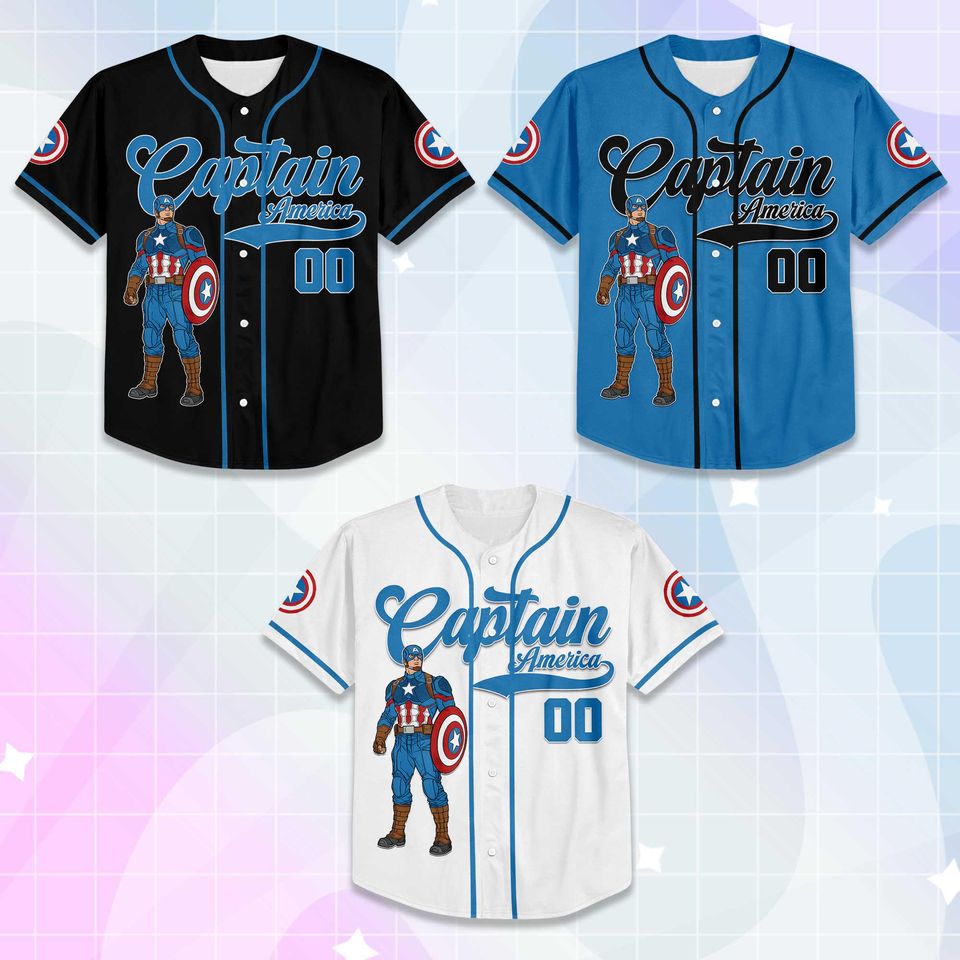 Personalized Captain America Baseball Jersey, Custom Captain America Baseball Shirt