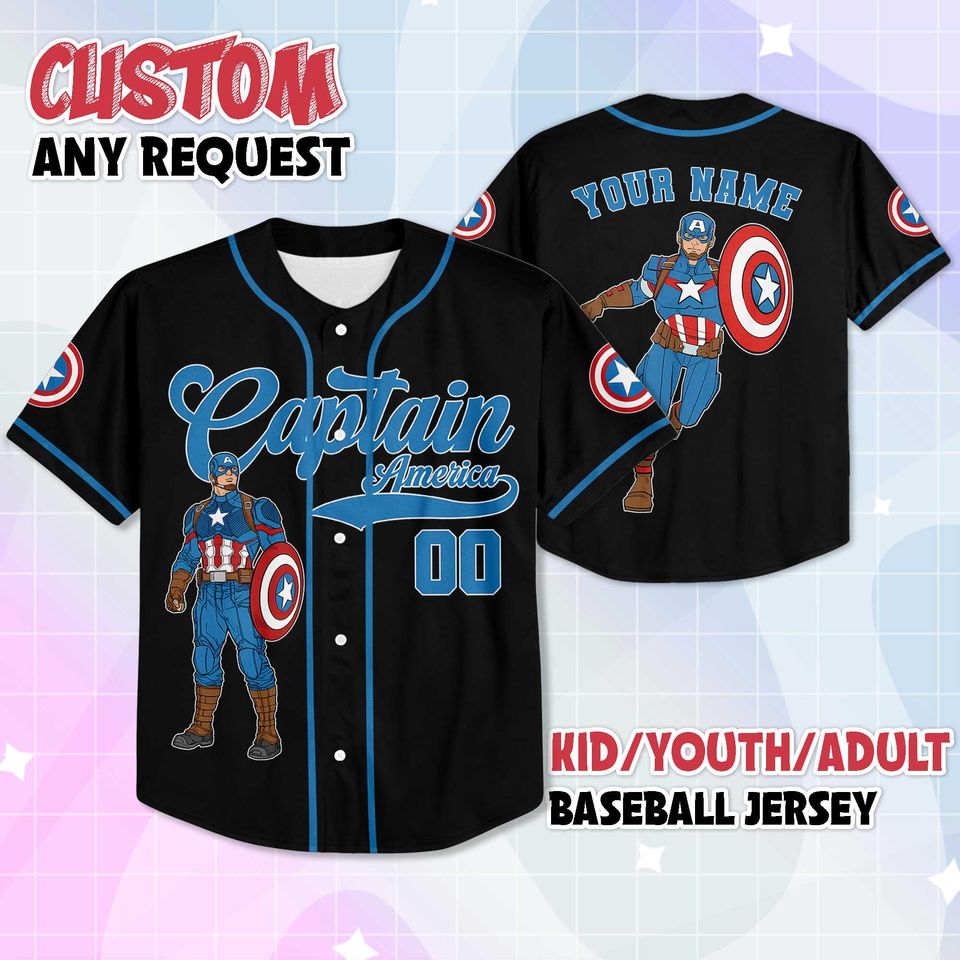 Personalized Captain America Baseball Jersey, Custom Captain America Baseball Shirt