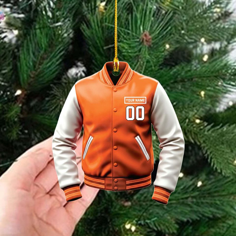 Denver football Varsity Jacket Ornament  Personalized Name & Number  Custom Football Christmas Ornament  Fan Gift 2025  Acrylic Ornament