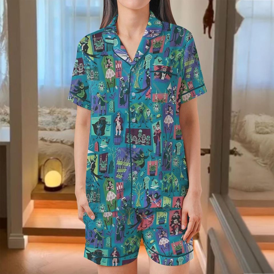 Halloween Haunted Mansion Pajamas Set with T-Shirt and Ghosts