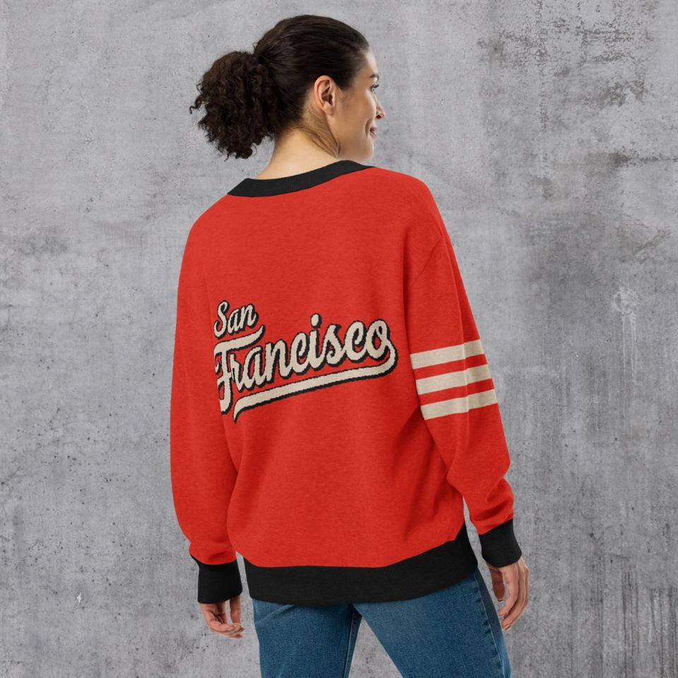 San Francisco Red and Black Letterman Cardigan