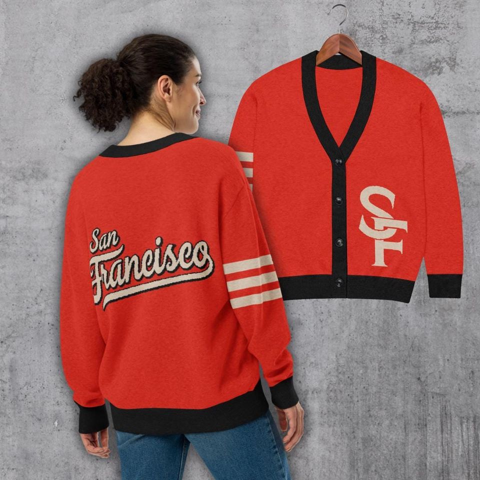 San Francisco Red and Black Letterman Cardigan