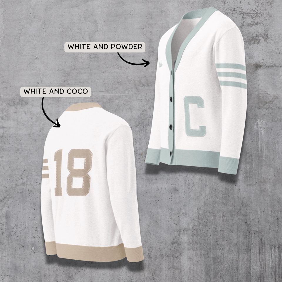 Customizable Letterman Style Cardigan: Vintage Varsity Jacquard