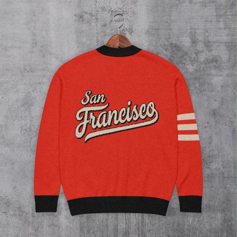 San Francisco Red and Black Letterman Cardigan