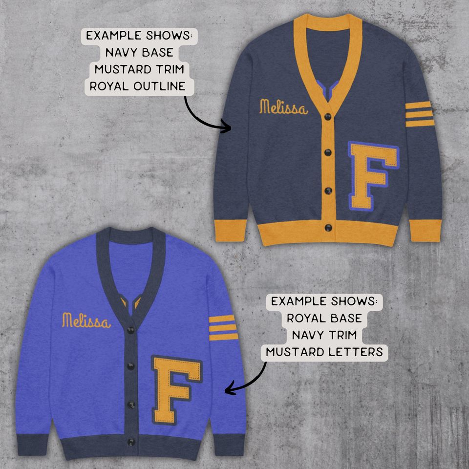 Customizable Letterman Style Cardigan: Vintage Varsity Jacquard