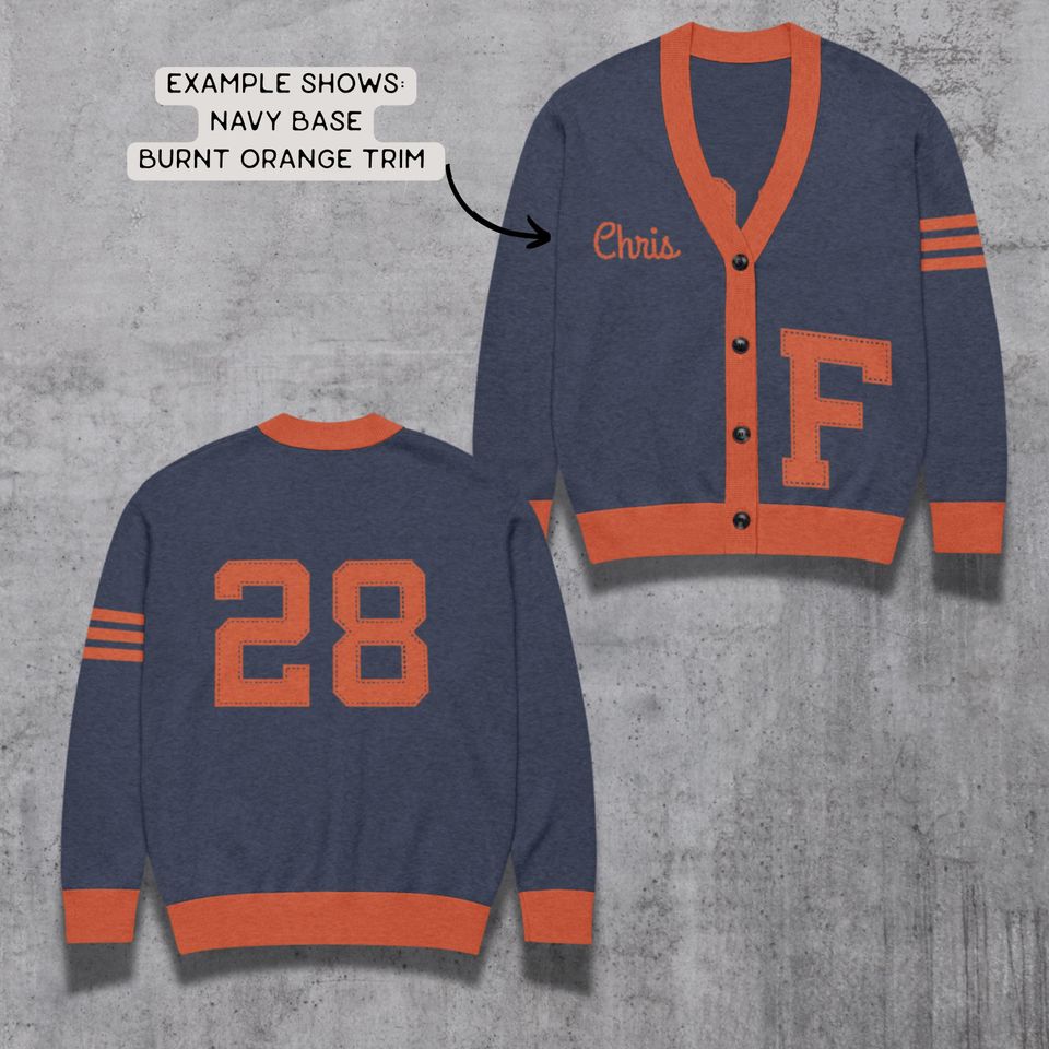 Customizable Letterman Style Cardigan: Vintage Varsity Jacquard