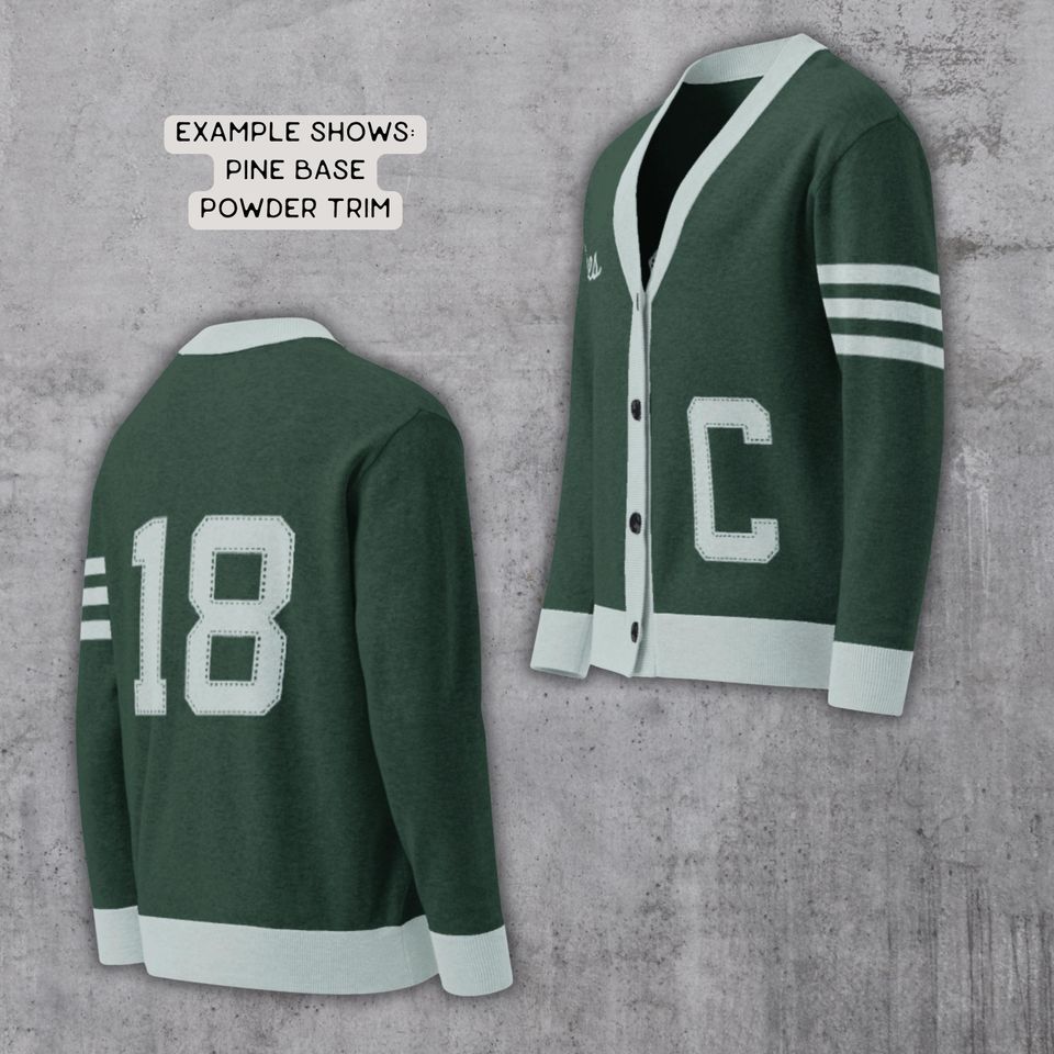 Customizable Letterman Style Cardigan: Vintage Varsity Jacquard
