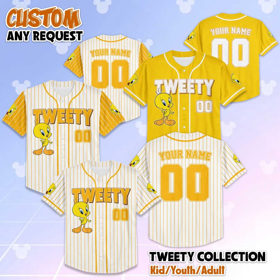 Custom Tweety Bird Baseball Jersey, Looney Tunes Team Outfit