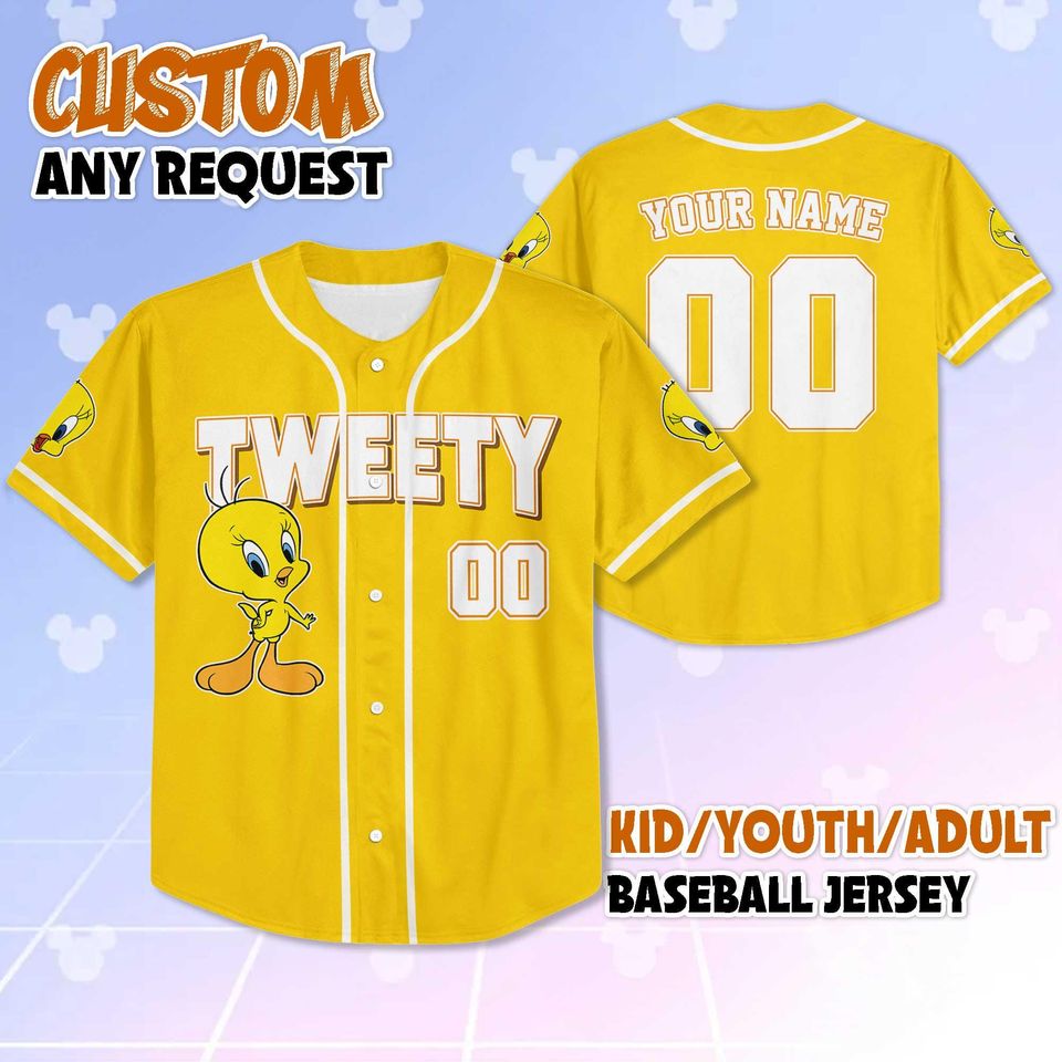 Custom Tweety Bird Baseball Jersey, Looney Tunes Team Outfit