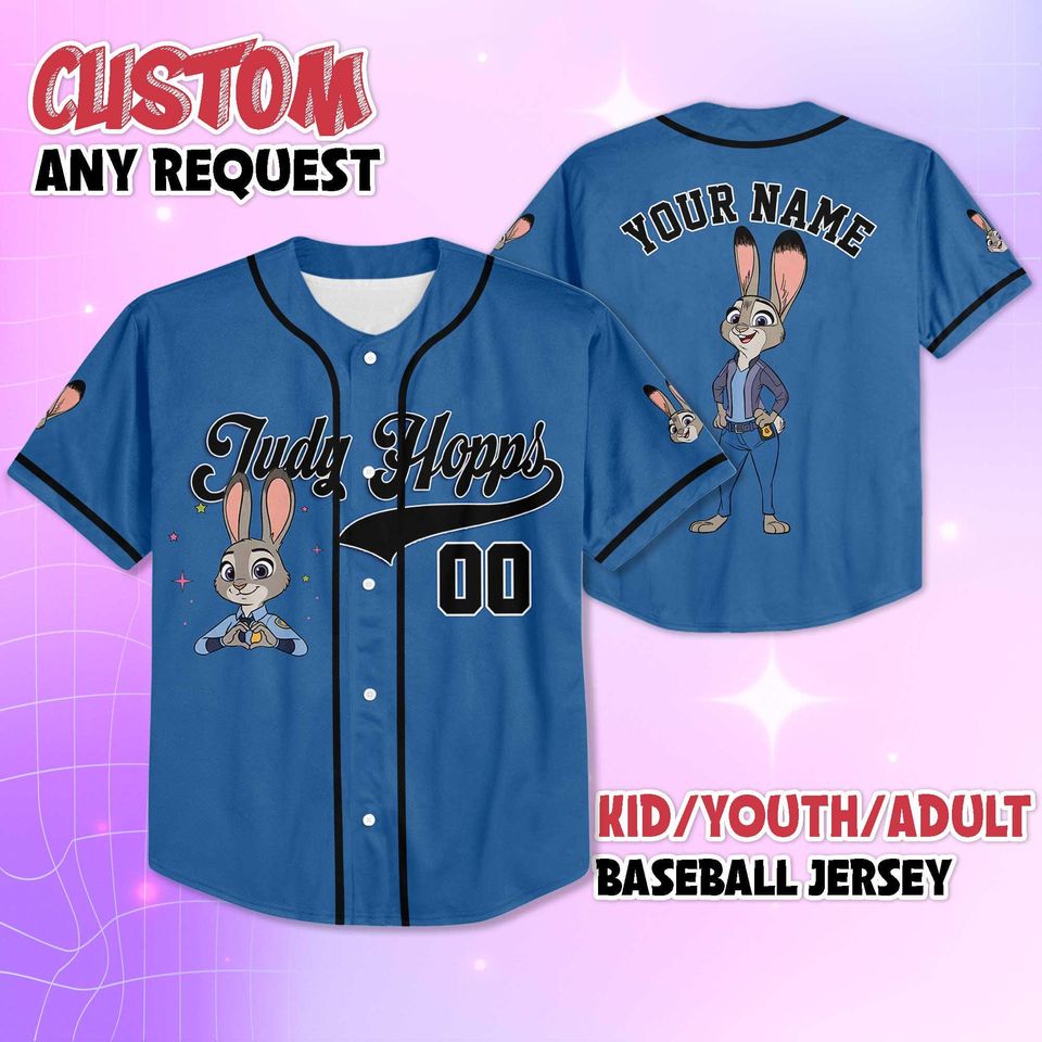 Personalized Judy Hopps Baseball Jersey, Custom Zootopia 2 Baseball Shirt