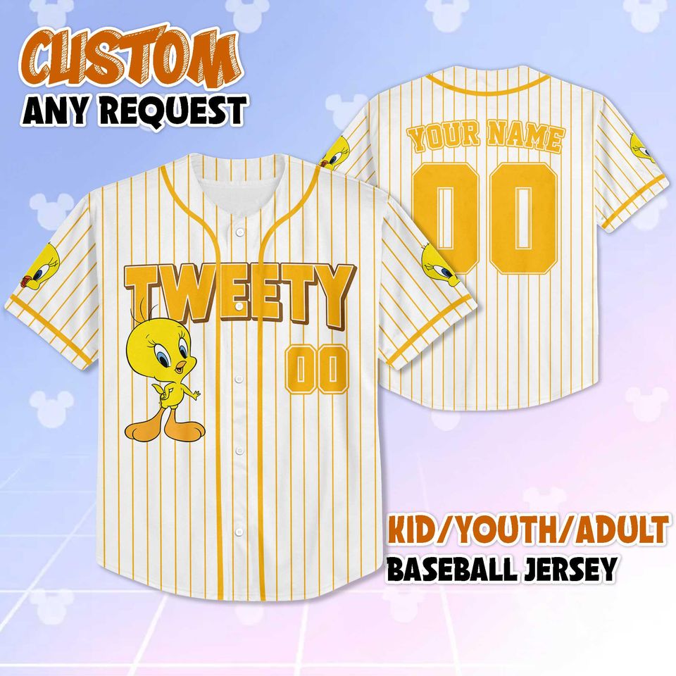 Custom Tweety Bird Baseball Jersey, Looney Tunes Team Outfit