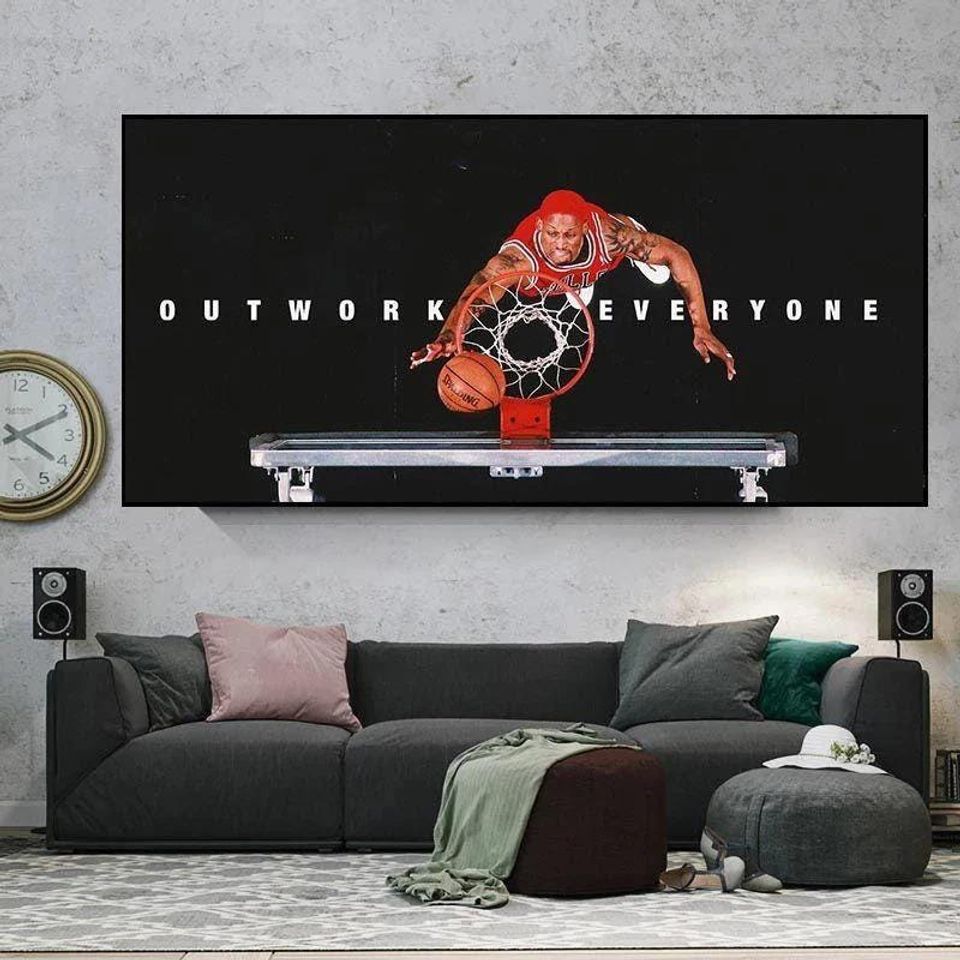 NBA - Dennis Rodman - Outwork Everyone Motivational Quote Canvas Painting Wall Art Home Decor