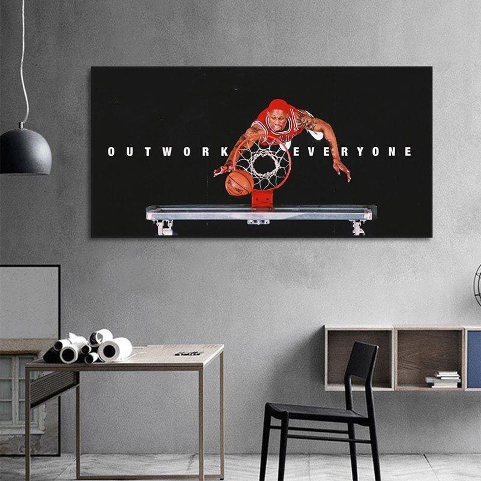 NBA - Dennis Rodman - Outwork Everyone Motivational Quote Canvas Painting Wall Art Home Decor