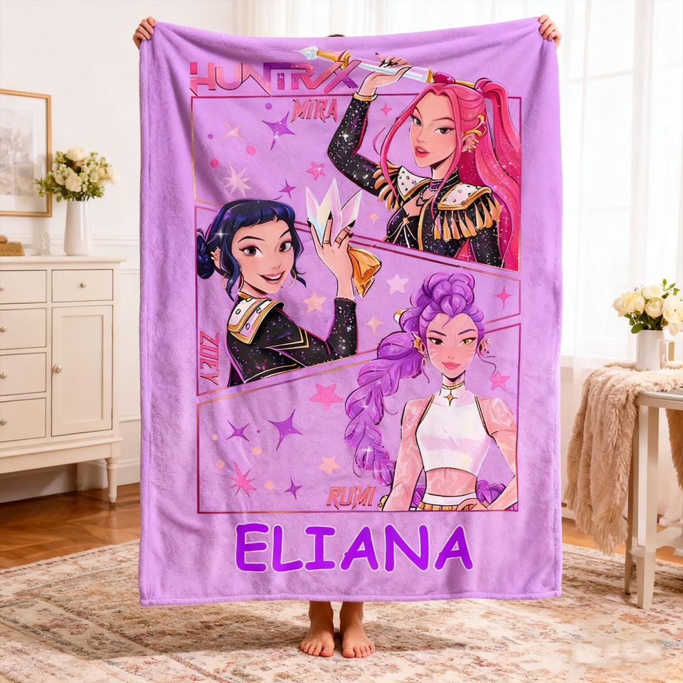 Custom Huntrix Demon Hunters Blanket, Demon Hunters Graphic Throw Blanket