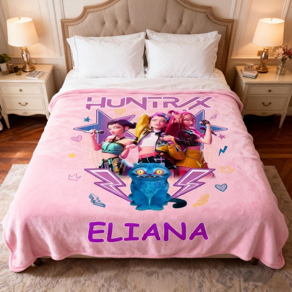 Custom Huntrix Demon Hunters Blanket, Demon Hunters Graphic Throw Blanket