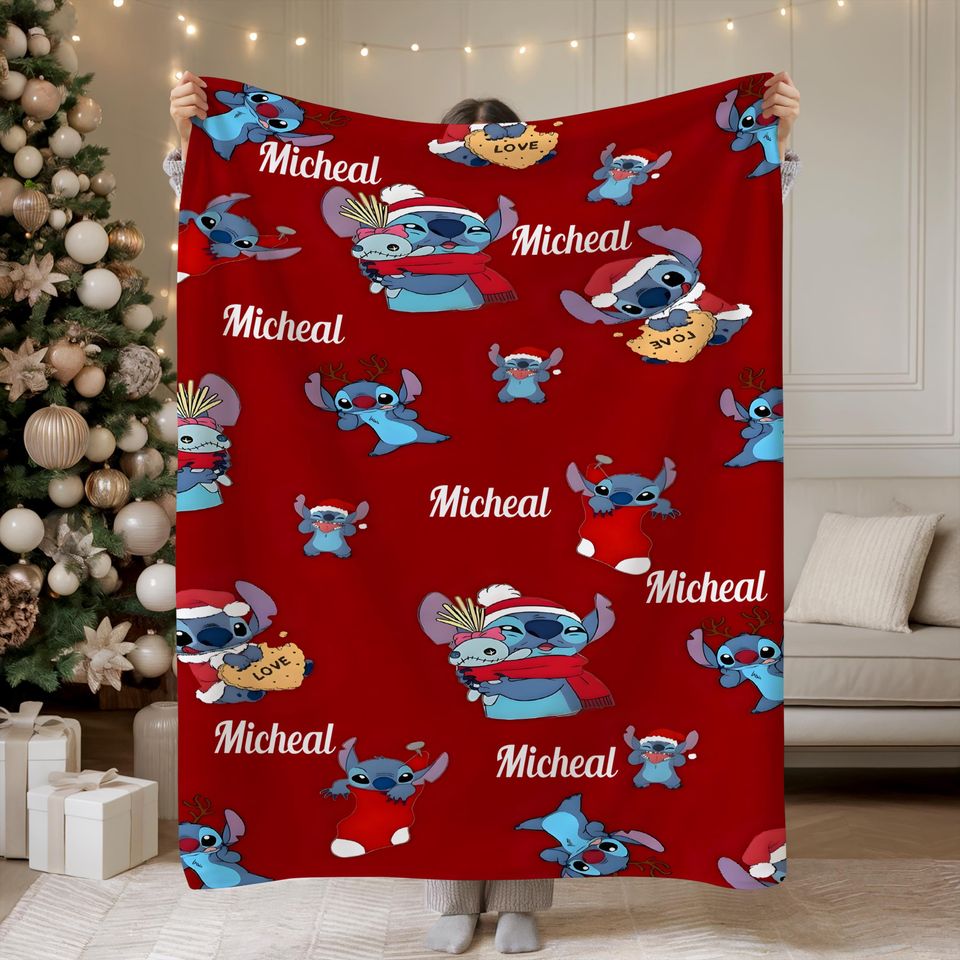 Stitch Christmas Personalized Blanket, Custom Blanket, Disney, Custom Stitch, Disney Trip, Personalized Gift, Stitch Baby Blanket,