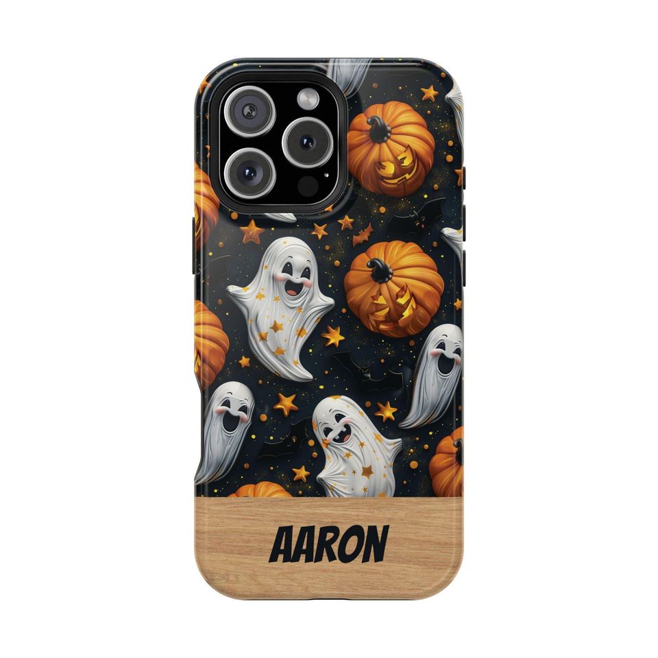 Personalized Halloween iPhone Case: Spooky Ghosts, Pumpkins, MagSafe Tough Cover