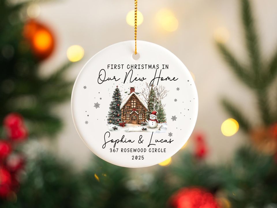 Personalized Christmas Ornaments,Custom Hanging Christmas Ornaments,Personalised New Home Bauble,Ceramic Xmas Tree Decoration,Christmas Gift