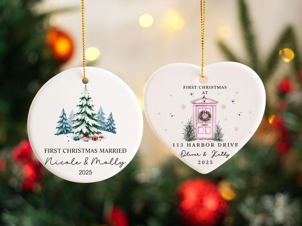 Personalized Christmas Ornaments,Custom Hanging Christmas Ornaments,Personalised New Home Bauble,Ceramic Xmas Tree Decoration,Christmas Gift