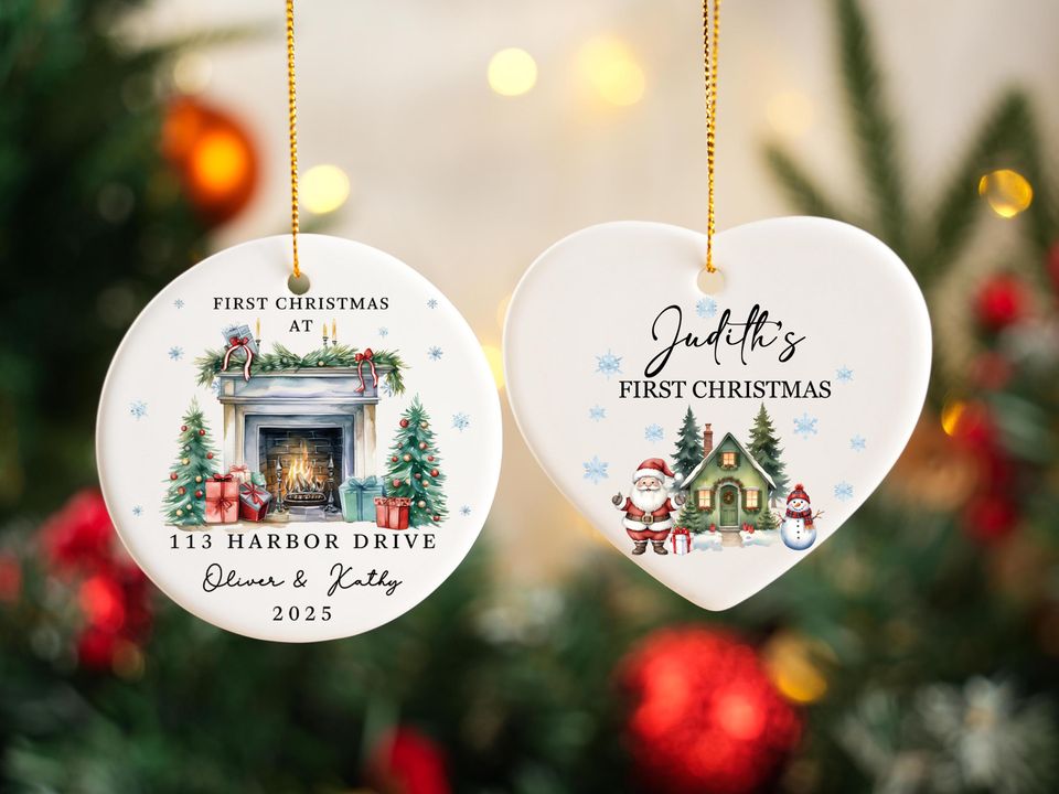 Personalized Christmas Ornaments,Custom Hanging Christmas Ornaments,Personalised New Home Bauble,Ceramic Xmas Tree Decoration,Christmas Gift