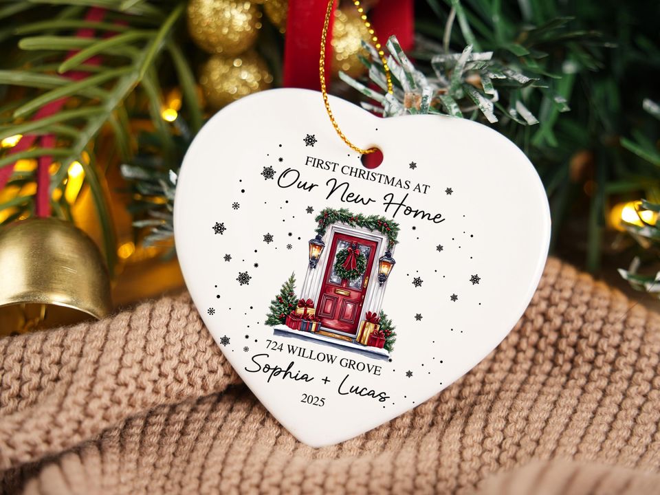 Personalized Christmas Ornaments,Custom Hanging Christmas Ornaments,Personalised New Home Bauble,Ceramic Xmas Tree Decoration,Christmas Gift