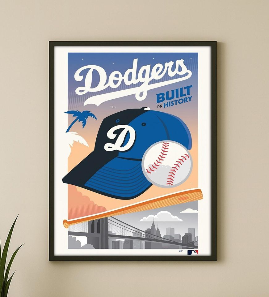 Los Angeles Dodgers Poster Vintage Baseball Cap Ball Art Wall Decor