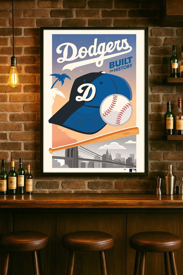 Los Angeles Dodgers Poster Vintage Baseball Cap Ball Art Wall Decor