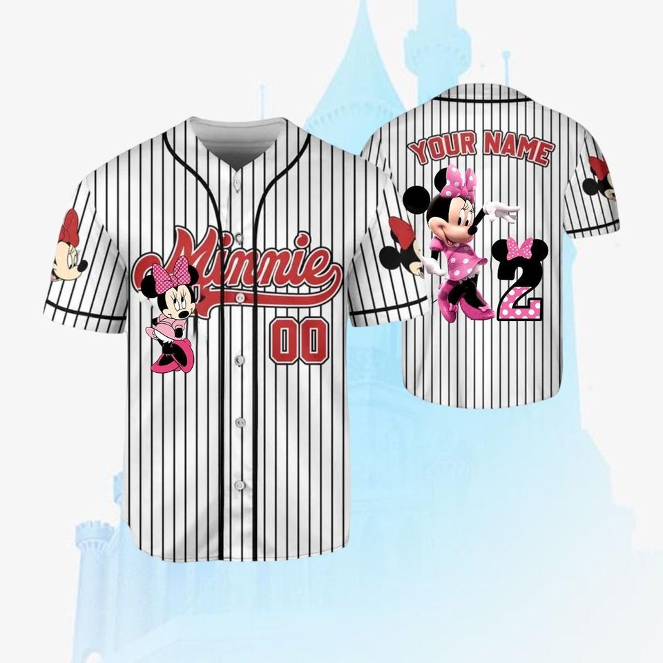 Custom Minnie Mouse Birthday Baseball Jersey, Disney Minnie Mouse Jersey, Disney Birthday Gift