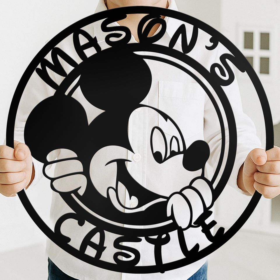 Personalized Mickey Character Name Sign: Custom Metal Kids Room Decor