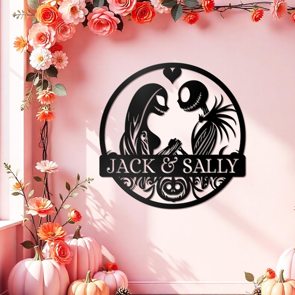 Personalized Jack and Sally Metal Sign: Gothic Nightmare Before Christmas Decor