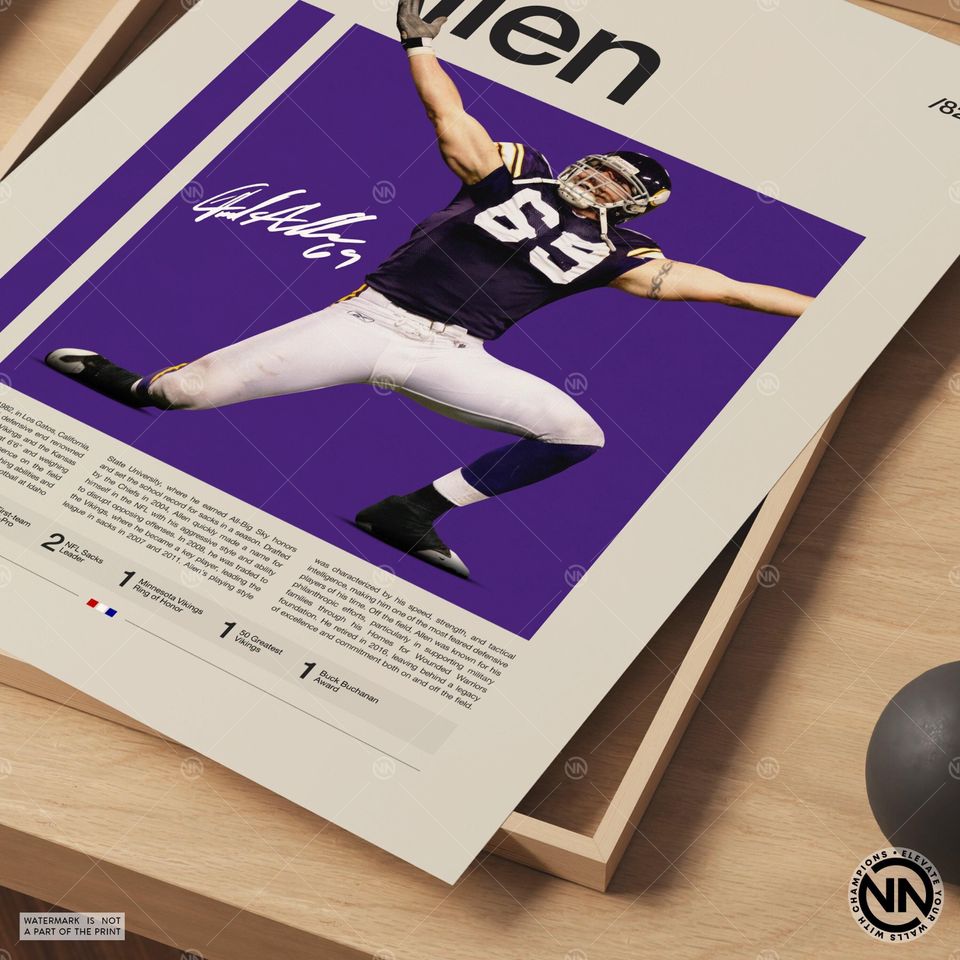 Jared Allen Poster, Minnesota Vikings Print, football Poster, Sports Poster, football Fans, Football Poster, football Wall Art, Sports Bedroom Posters