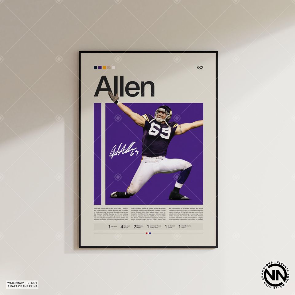 Jared Allen Poster, Minnesota Vikings Print, football Poster, Sports Poster, football Fans, Football Poster, football Wall Art, Sports Bedroom Posters