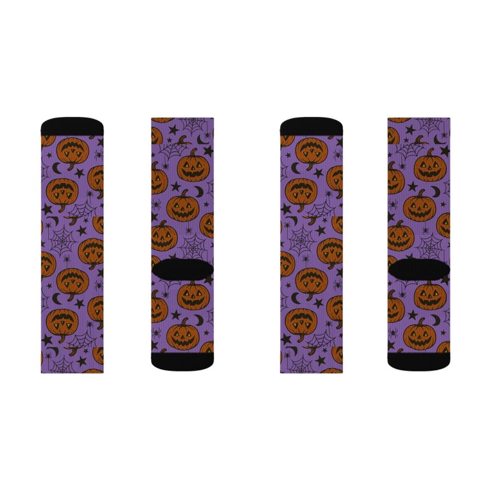 Purple Halloween Pumpkin Socks: Spooky Jack-O'-Lantern Crew Socks